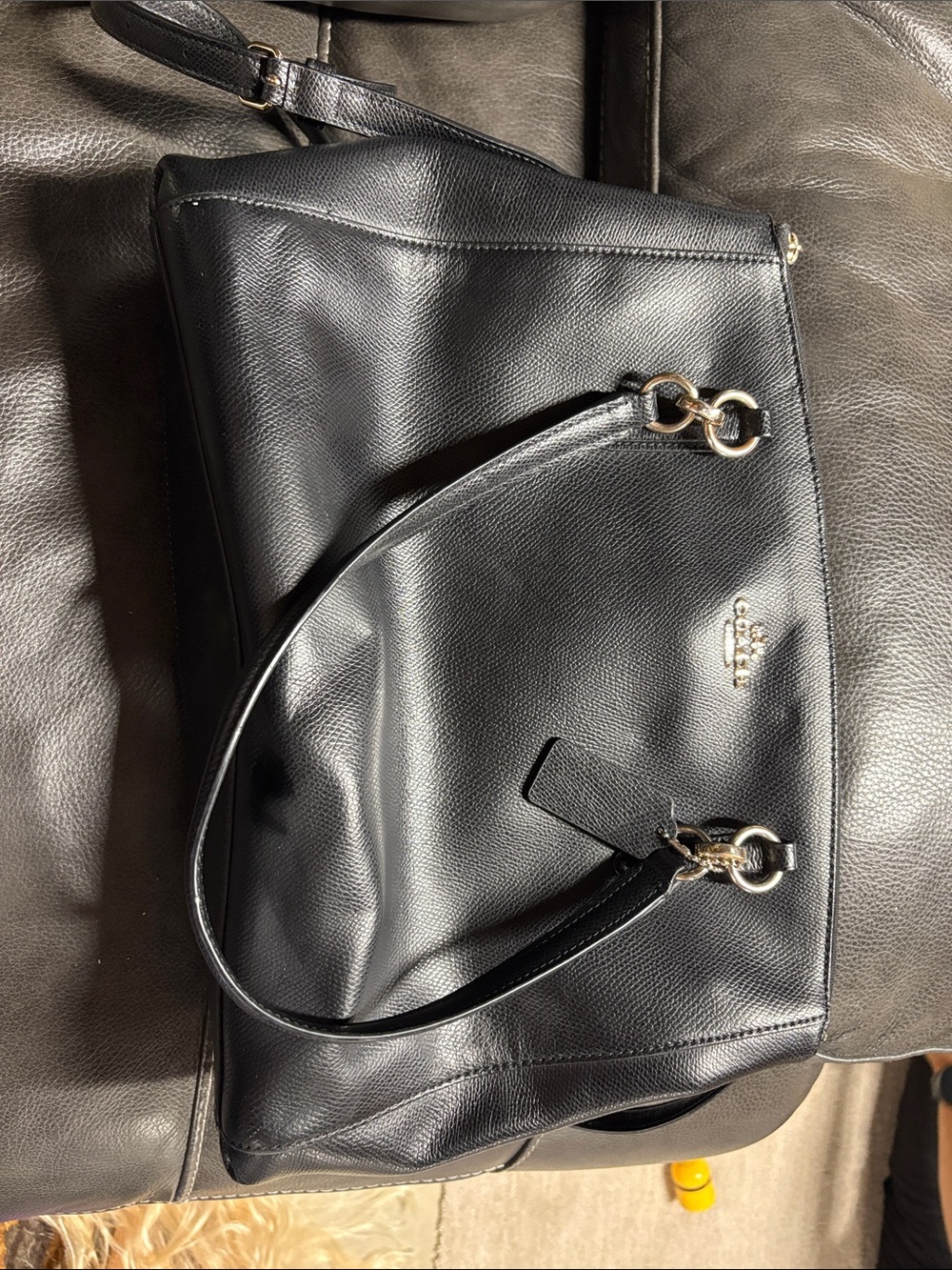 Coach Black Leather Shoulder Tote with Gold Hardware